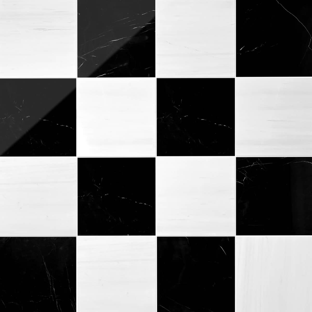 Alterno Black Silk and Glacier White Select 12x12 Polished Marble Checkerboard Tile
