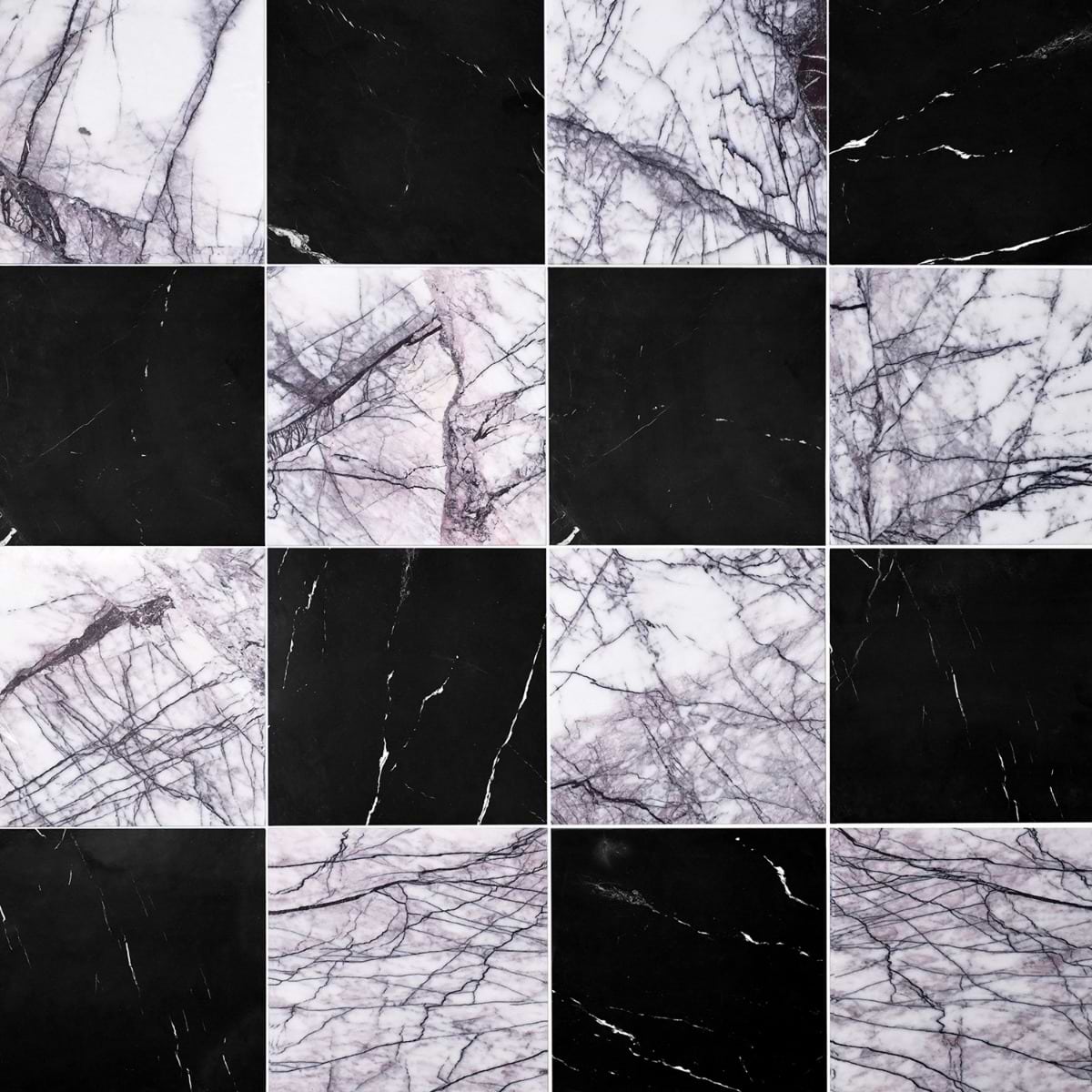 Alterno Black Silk and Lilac 12x12 Honed Marble Checkerboard Tile