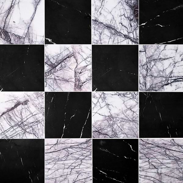 Alterno Black Silk and Lilac 12x12 Honed Marble Checkerboard Tile
