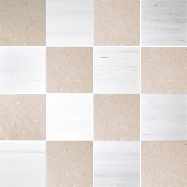 Alterno Crema Ella Beige and Glacier White Extra 12x12 Honed Marble Checkerboard Tile