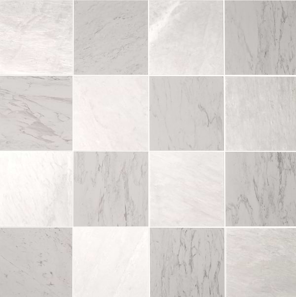 Alterno Volakas White and Ice Gray 12x12 Honed Marble Checkerboard Tile