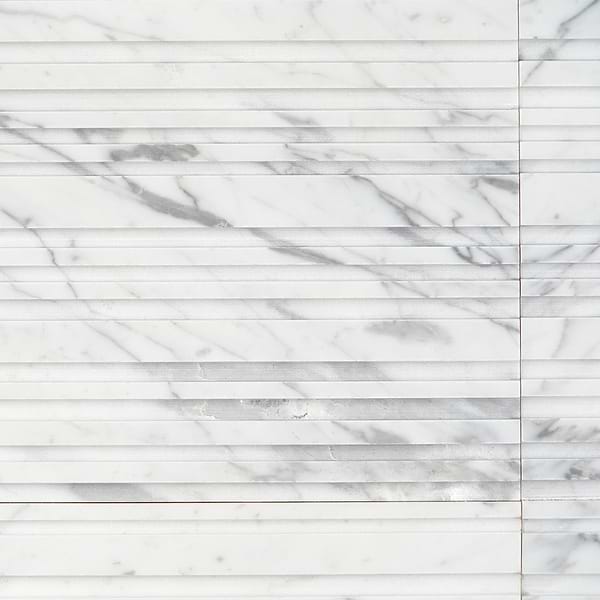 Disco-Barcode by Michael Habachy Entero Carrara White 8x8 Textured 3D Honed Marble Tile