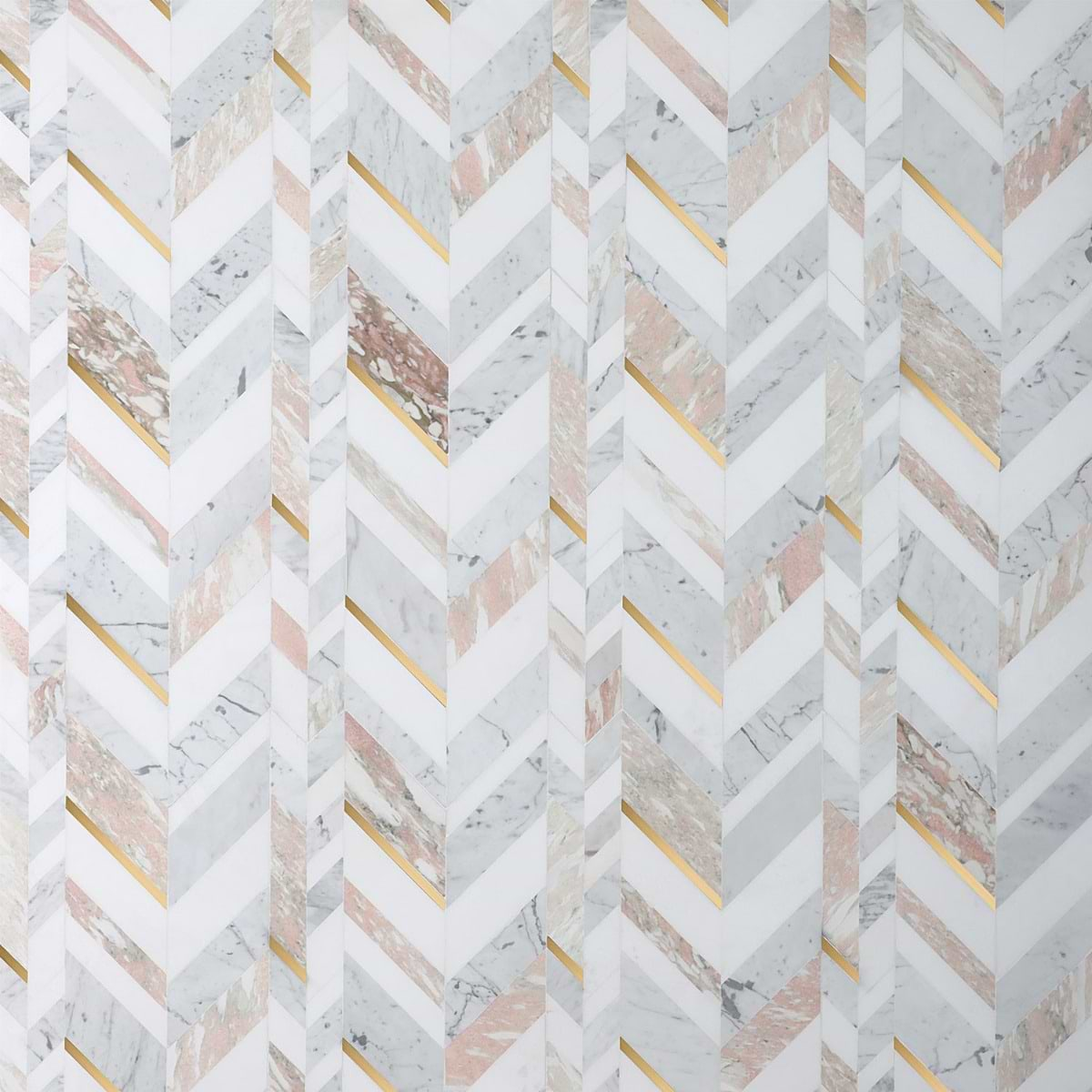 Amari Rosa Polished Marble and Brass Chevron Mosaic Tile