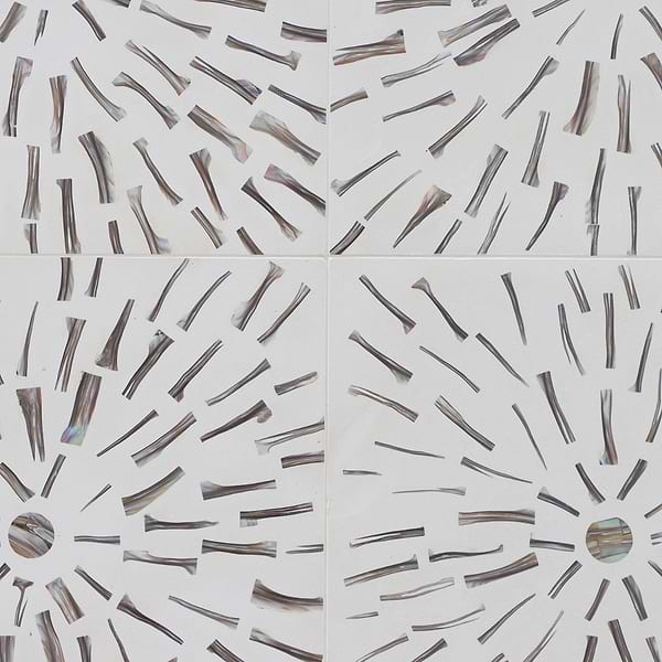 Estee Golden White 12x12 Polished Pearl Inlay and Cement Tile
