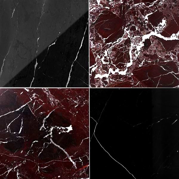 Alterno Black Silk and Rosso Levanto Red 12x12 Polished Marble Checkerboard Tile