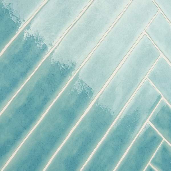 Carolina Bay 2x20 Polished Crackled Ceramic Wall Tile- Blue + Turquoise