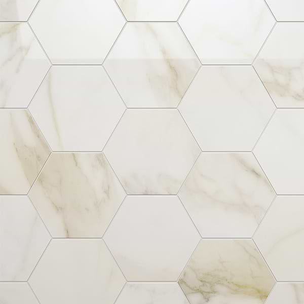 Amalfi Calacatta 6” Hexagon Polished Porcelain Tile