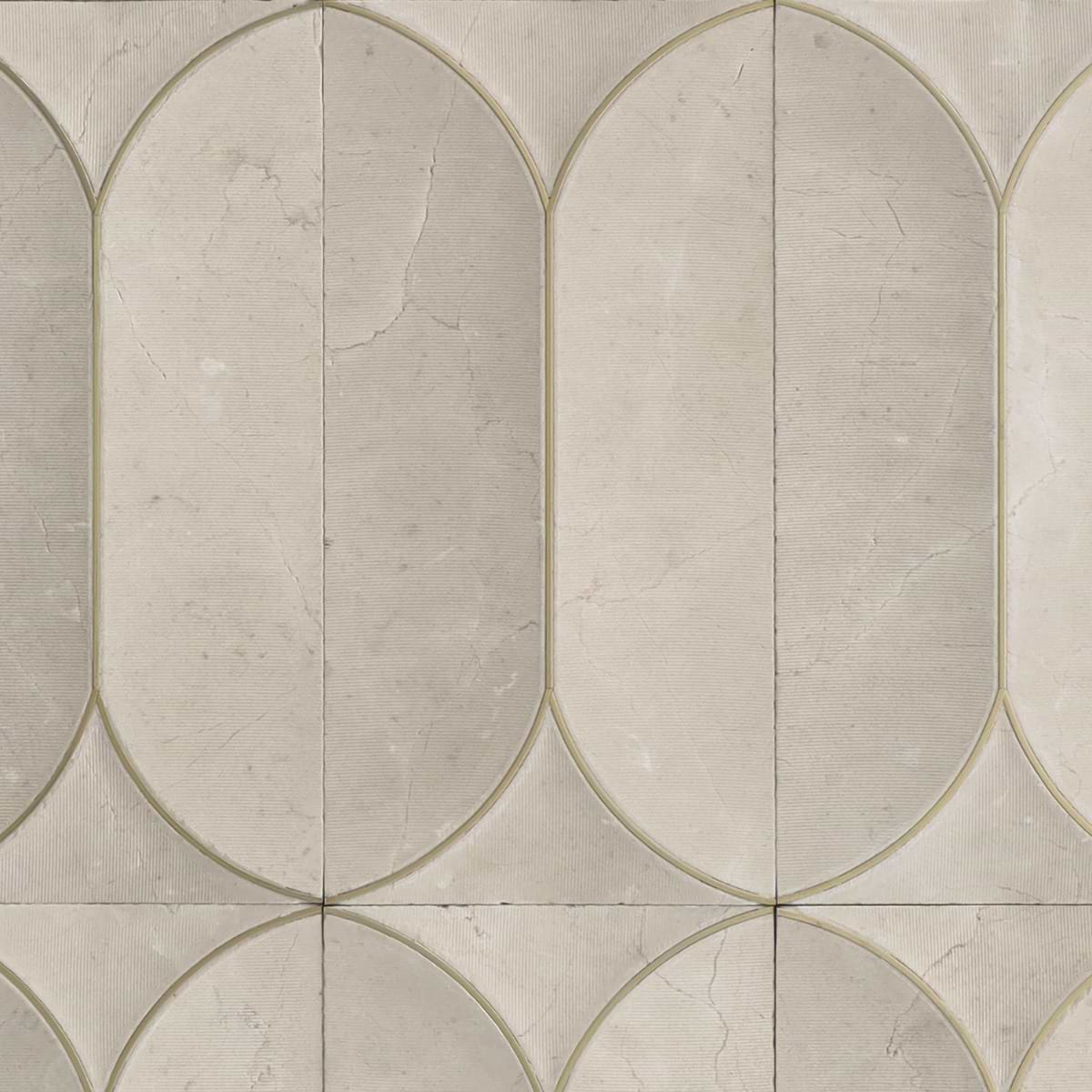 Calypso 3D Carved Crema Marfil Beige with Brass Inlay 8x16 Honed Marble Limestone Tile