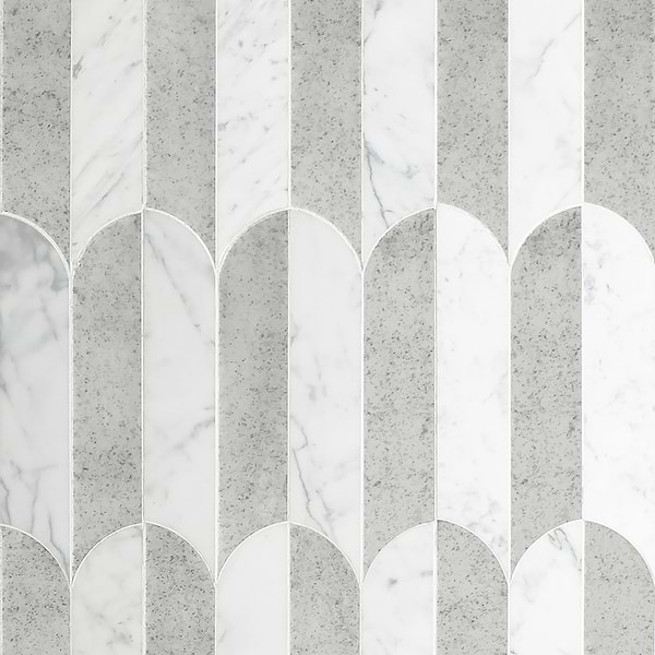 Altos Mirror Polished Marble Mosaic Fish Scale Tile in Elongated Scallop Pattern