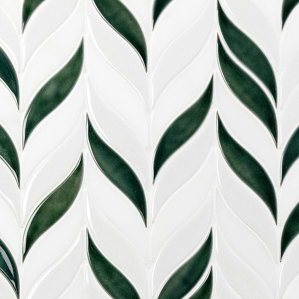 Nabi Sprig Deep Emerald Green Crackled Glass Mosaic in Green+White, View 4, open zoomed image