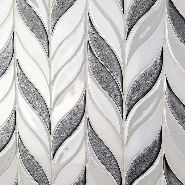 Nabi Sprig Gunmetal Black & White Crackled Glass Mosaic in Gun Metal, White, View 4, open zoomed image