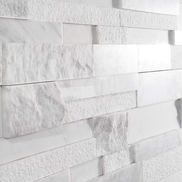 StackStone 3D Snow White Marble Ledger Panel Mosaic Wall Tile