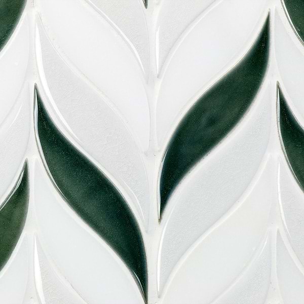 Nabi Sprig Deep Emerald Green Crackled Glass Mosaic in Green+White, View 6, open zoomed image
