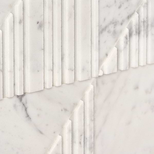 Disco-Barcode by Michael Habachy Medio Carrara White 8x8 Textured 3D Honed Marble Tile