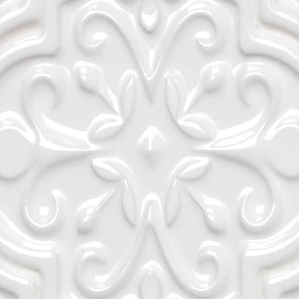Byzantine Florid Arabesque Bianco Ceramic Wall Tile