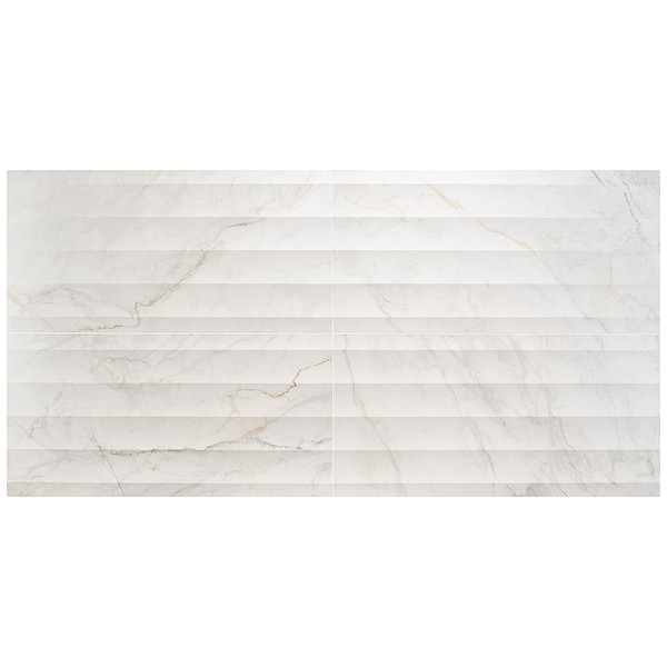 Lumar Waves Apuano Oro White 24x48 3D Marble Look Matte Porcelain Tile