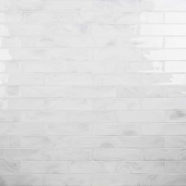 Alisa Cloud White 3x12 Polished Subway Glass Tile