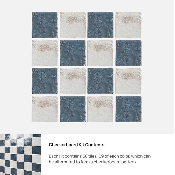 Greta Checkerboard Midnight Blue and Seashell White 5x5 Glossy Textured Porcelain Tile