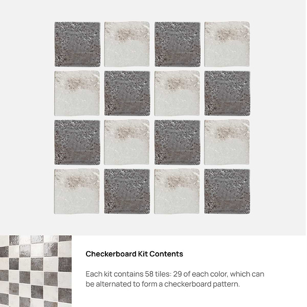 Greta Checkerboard Smoke Gray and Seashell White 5x5 Glossy Textured Porcelain Tile
