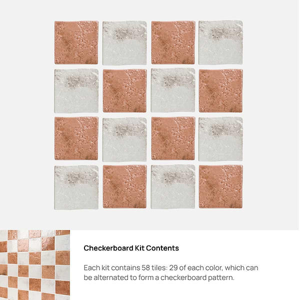 Greta Checkerboard Sunset Terracotta and Seashell White 5x5 Glossy Textured Porcelain Tile