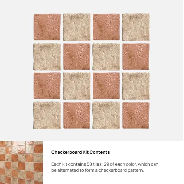 Greta Checkerboard Sunset Terracotta and Sand Beige 5x5 Glossy Textured Porcelain Tile