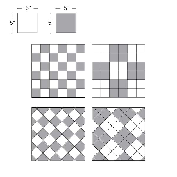 Greta Checkerboard Smoke Gray and Seashell White 5x5 Glossy Textured Porcelain Tile