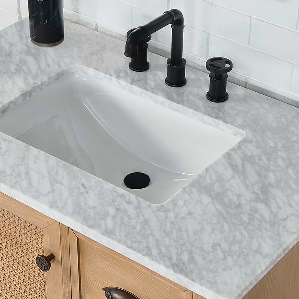 Olivier Blonde Wood 36" Single Vanity with Carrara Marble Top