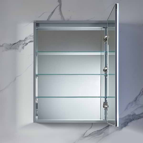 Mirava 24x32"  Rectangle Recessed or Wall Mounted Right-Hand LED Medicine Cabinet with Mirror in Silver, View 4, open zoomed image