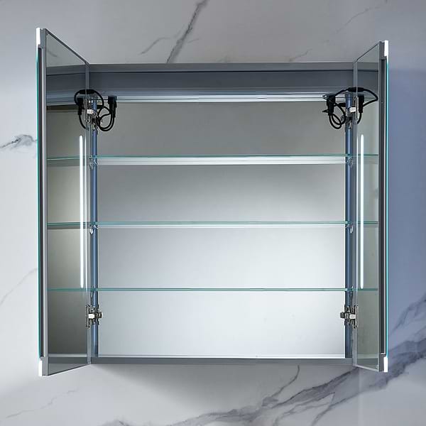 Mirava 30x32"  Rectangle Recessed or Wall Mounted Reversible LED Medicine Cabinet with Mirror in Silver, View 4, open zoomed image
