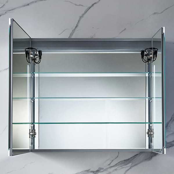 Mirava 36x32"  Rectangle Recessed or Wall Mounted Side by Side LED Medicine Cabinet with Mirror in Silver, View 4, open zoomed image