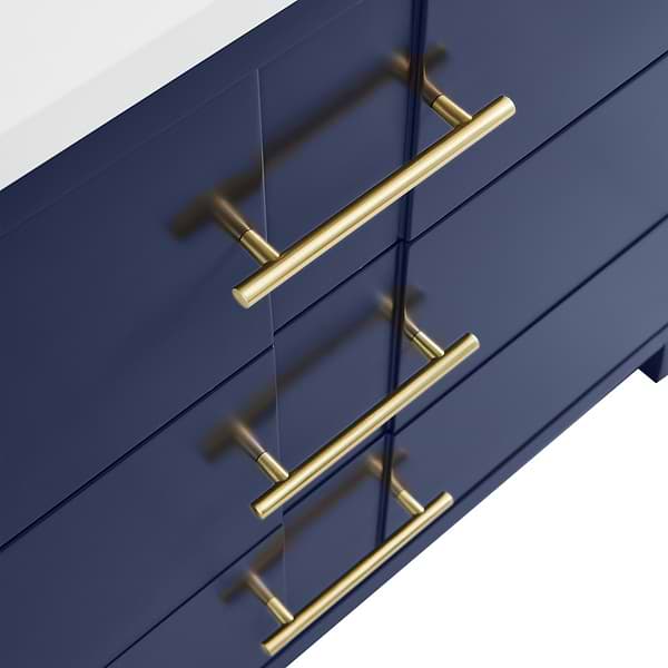 Iconic Navy and Gold 36" Single Vanity with Pure White Quartz Top