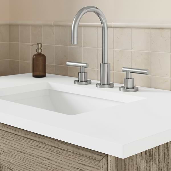 Ashford Greige Ash 60" Double Vanity with White Quartz Top by TileBar Studio Vanities, View 5, open zoomed image