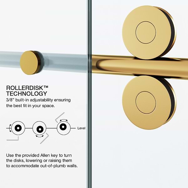 Gemello 60x66 Reversible Sliding Bathtub Door with Clear Glass in Brushed Gold