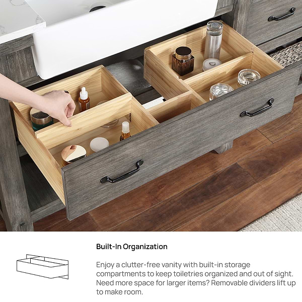 Inwood Gray Oak 72" Double Vanity with White Stone Top and Farmhouse Sink