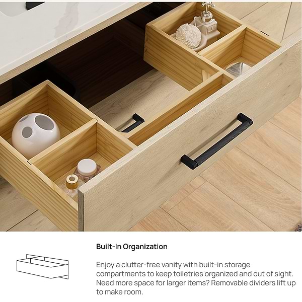 Genora Blonde Oak 84" Double Vanity with Pacific White Quartz Top