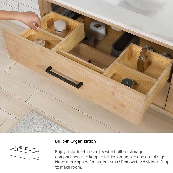 Riven Blonde Oak 36" Sinlge Vanity with Pacific White Quartz Top