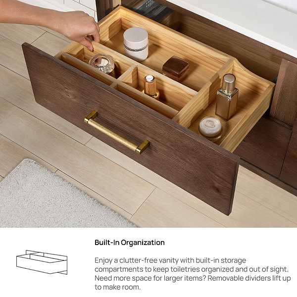 Riven Brown Oak 55" Single Vanity with Pacific White Quartz Top
