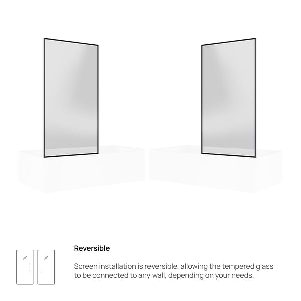 Finestra 34x62" Reversible Fixed Bathtub Door with Clear Glass in Matte Black