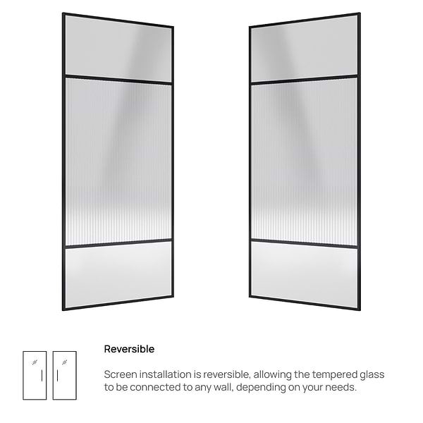 Finestra 34x74" Reversible Fixed Shower Door with Venetian Fluted Glass in Matte Black