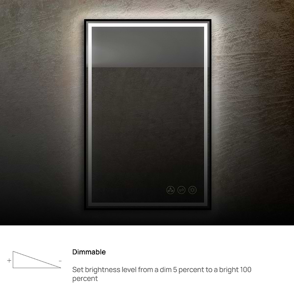 Mage Matte Black 24x36" Framed Rectangle LED Mirror