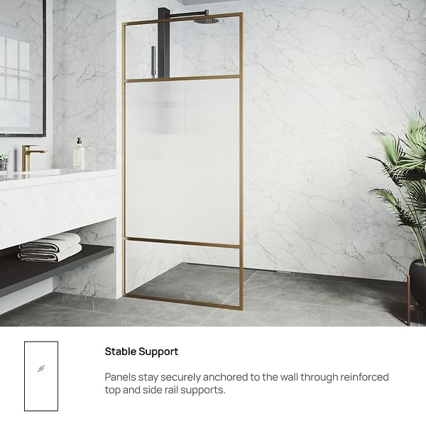 Finestra 34x74" Reversible Fixed Shower Door with Venetian Fluted Glass in Brushed Gold