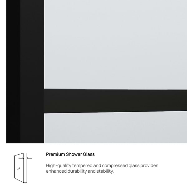 Finestra 34x62" Reversible Fixed Bathtub Door with Grid Clear Glass in Matte Black