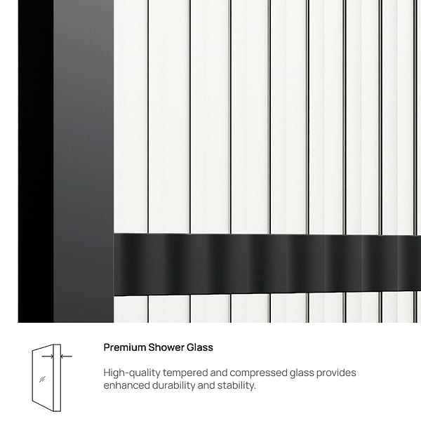 Finestra 34x62" Reversible Fixed Bathtub Door with Grid Fluted Glass in Matte Black