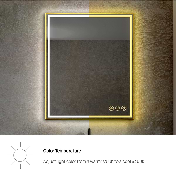 Mage Brushed Gold 36x36" Framed Square LED Mirror