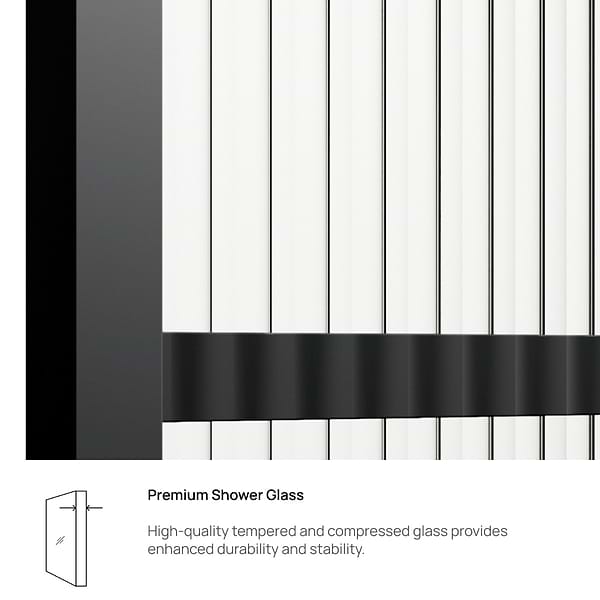 Finestra 34x74" Reversible Fixed Shower Door with Large Grid Fluted Glass in Matte Black