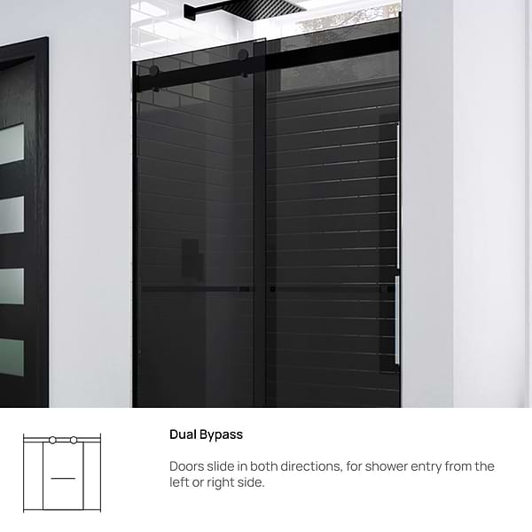 DreamLine Essence 48"x76" Reversible Sliding Shower Alcove Door with Smoke Gray Glass in Satin Black