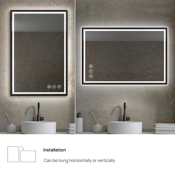 Mage Matte Black 24x36" Framed Rectangle LED Mirror