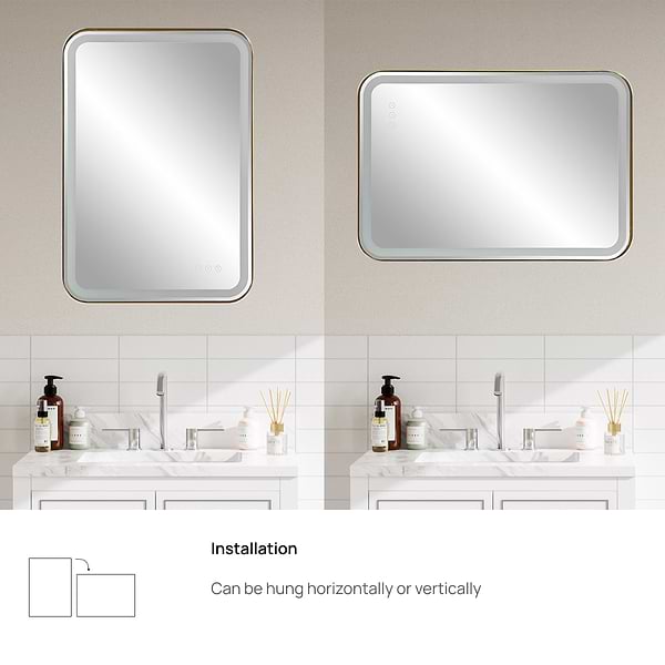 Liba Brushed Brass 22x32" Rectangle LED Mirror