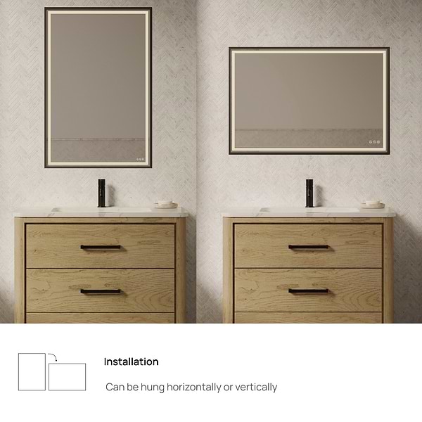 Mage Matte Black 30x36" Framed Rectangle LED Mirror