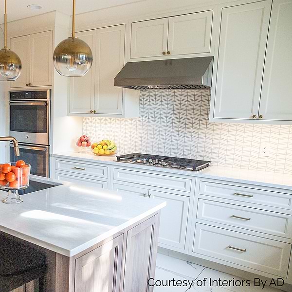 Alerion Thassos Marble and Mother of Pearl Chevron Polished Mosaic Tile